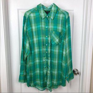Lane Bryant 28 Green & Yellow Plaid button-down